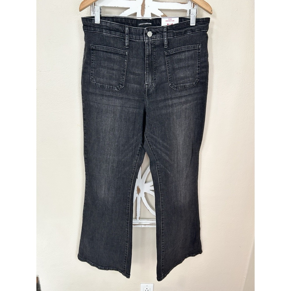 NWT Lucky Brand Size 14/32 Faded Black Stevie High Rise Flare Jeans *J142